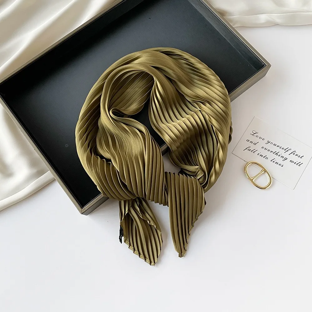 26 Colors Women Square Scarf Skinny Ribbon Head Neck Small Pleated Hair Tie Band Kerchief Satin Foulard Scarves Headscarf