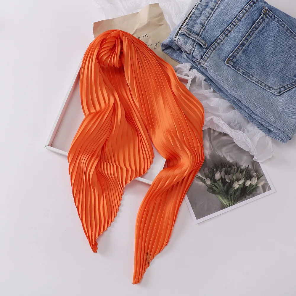 26 Colors Women Square Scarf Skinny Ribbon Head Neck Small Pleated Hair Tie Band Kerchief Satin Foulard Scarves Headscarf