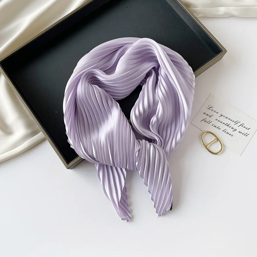 26 Colors Women Square Scarf Skinny Ribbon Head Neck Small Pleated Hair Tie Band Kerchief Satin Foulard Scarves Headscarf
