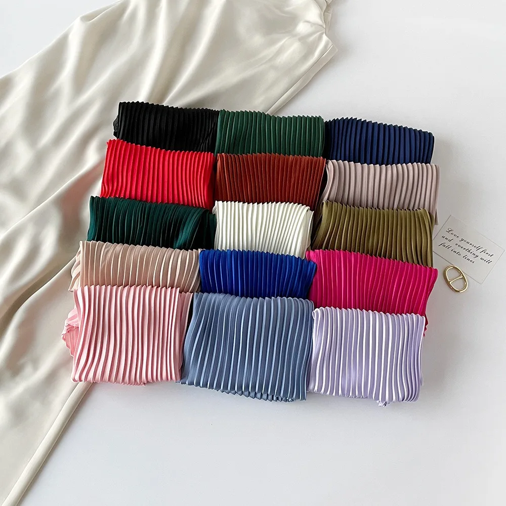 26 Colors Women Square Scarf Skinny Ribbon Head Neck Small Pleated Hair Tie Band Kerchief Satin Foulard Scarves Headscarf