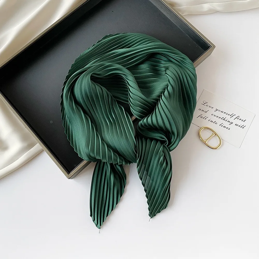 26 Colors Women Square Scarf Skinny Ribbon Head Neck Small Pleated Hair Tie Band Kerchief Satin Foulard Scarves Headscarf