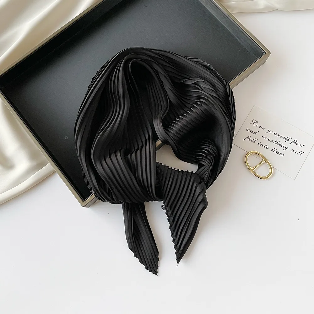 26 Colors Women Square Scarf Skinny Ribbon Head Neck Small Pleated Hair Tie Band Kerchief Satin Foulard Scarves Headscarf