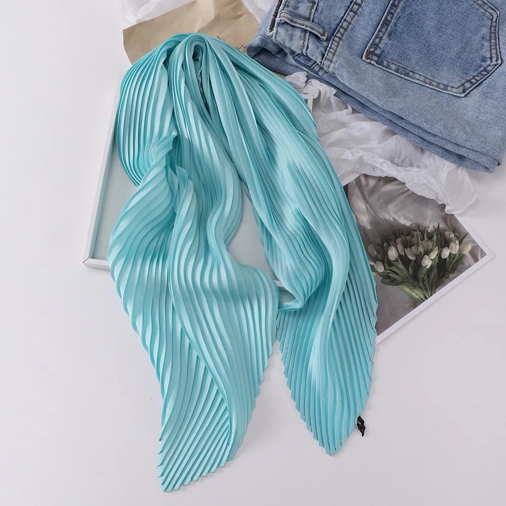 26 Colors Women Square Scarf Skinny Ribbon Head Neck Small Pleated Hair Tie Band Kerchief Satin Foulard Scarves Headscarf