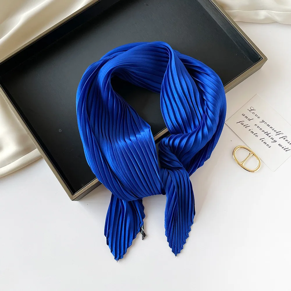26 Colors Women Square Scarf Skinny Ribbon Head Neck Small Pleated Hair Tie Band Kerchief Satin Foulard Scarves Headscarf