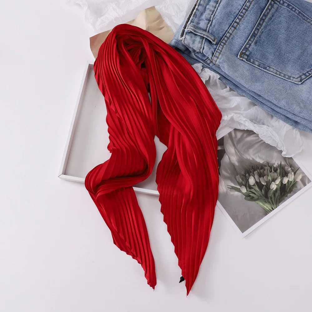 26 Colors Women Square Scarf Skinny Ribbon Head Neck Small Pleated Hair Tie Band Kerchief Satin Foulard Scarves Headscarf