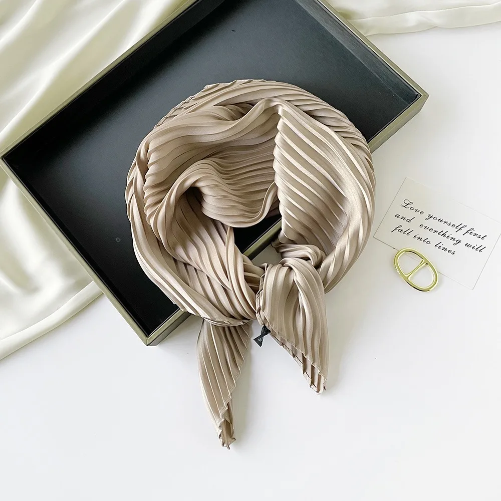26 Colors Women Square Scarf Skinny Ribbon Head Neck Small Pleated Hair Tie Band Kerchief Satin Foulard Scarves Headscarf