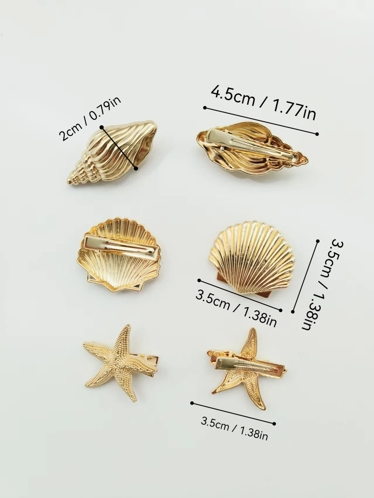 6pcs Fashion Golden Ocean themed Hair Clips with Shell Conch Starfish Shapes for Women Girls Daily and Travel Hair Accessories