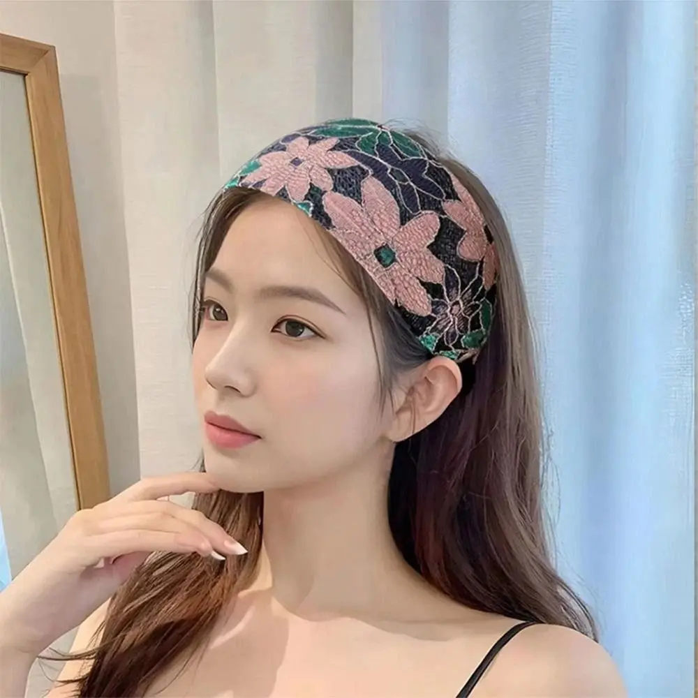Fashion Embroidery Wide Headband Flower Wide Brim Hairband Toothed Simple Lace Headband Daily