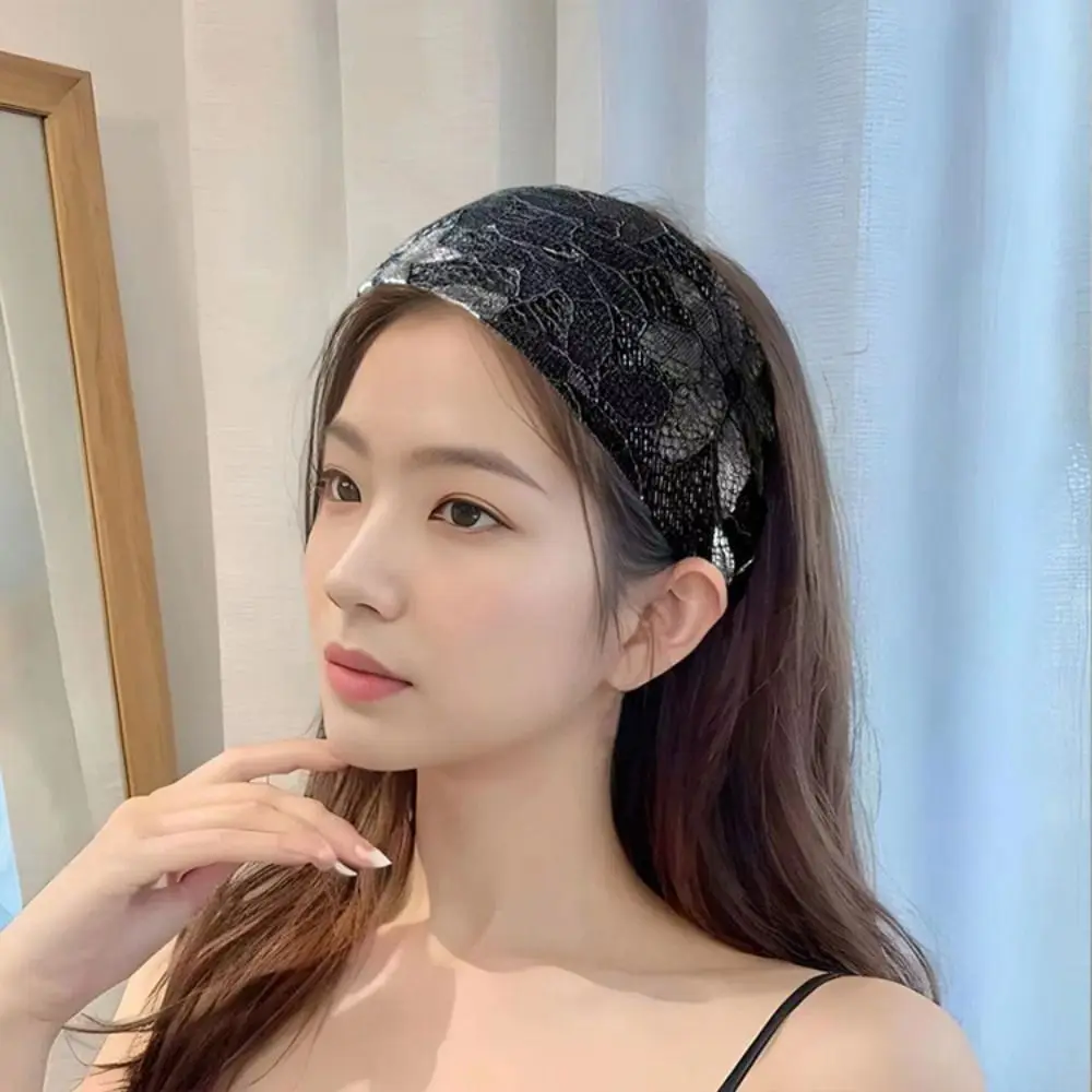 Fashion Embroidery Wide Headband Flower Wide Brim Hairband Toothed Simple Lace Headband Daily