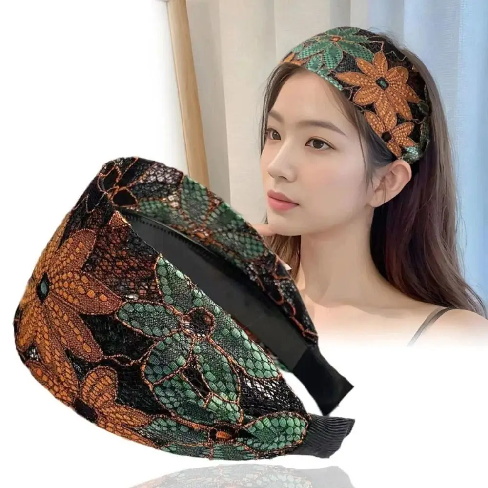 Fashion Embroidery Wide Headband Flower Wide Brim Hairband Toothed Simple Lace Headband Daily