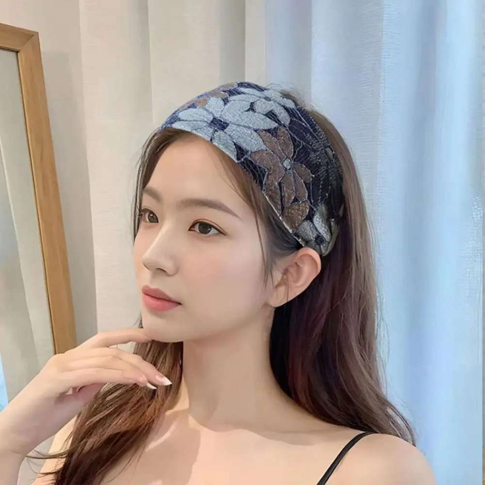Fashion Embroidery Wide Headband Flower Wide Brim Hairband Toothed Simple Lace Headband Daily