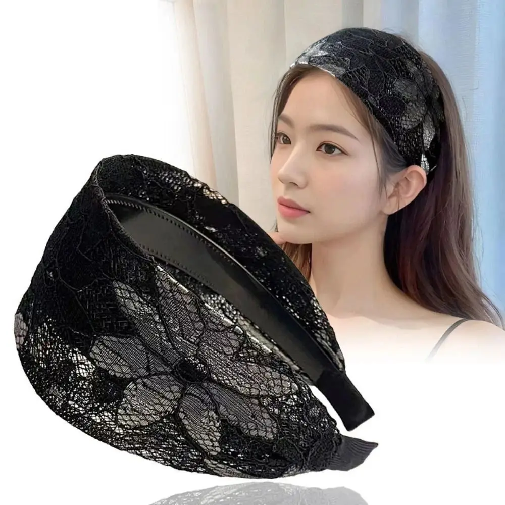 Fashion Embroidery Wide Headband Flower Wide Brim Hairband Toothed Simple Lace Headband Daily