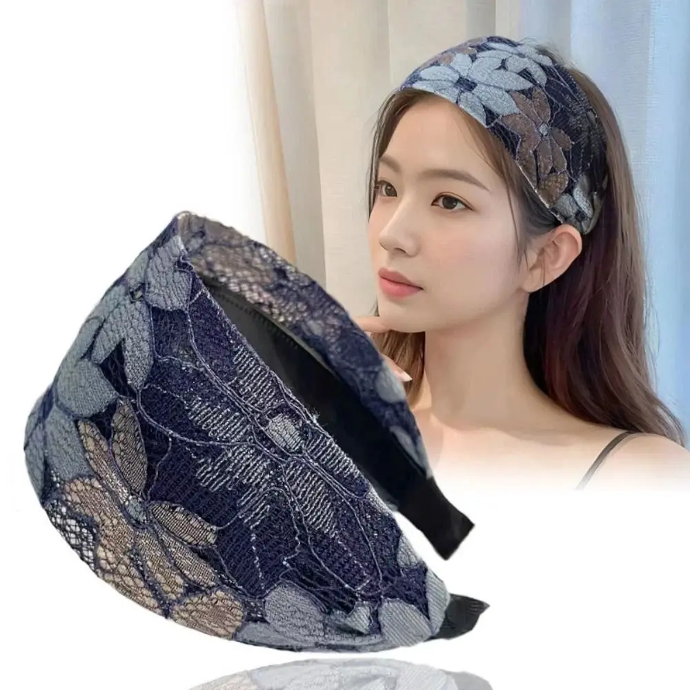 Fashion Embroidery Wide Headband Flower Wide Brim Hairband Toothed Simple Lace Headband Daily