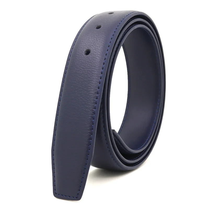 3.3 Cm Board Buckle Pin Buckle Belt Strip, Belt Body, Buckle-Free White and Blue-Gray Genuine Leather Perforated Belt