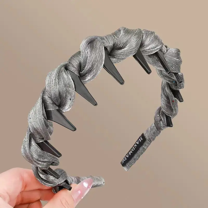 Elegant Temperament Rhinestone Mesh Headband for Woman Toothed Non-slip Hair Band Fashion Girl Face Washing Headband