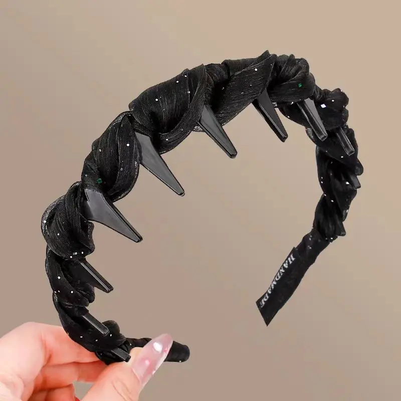 Elegant Temperament Rhinestone Mesh Headband for Woman Toothed Non-slip Hair Band Fashion Girl Face Washing Headband