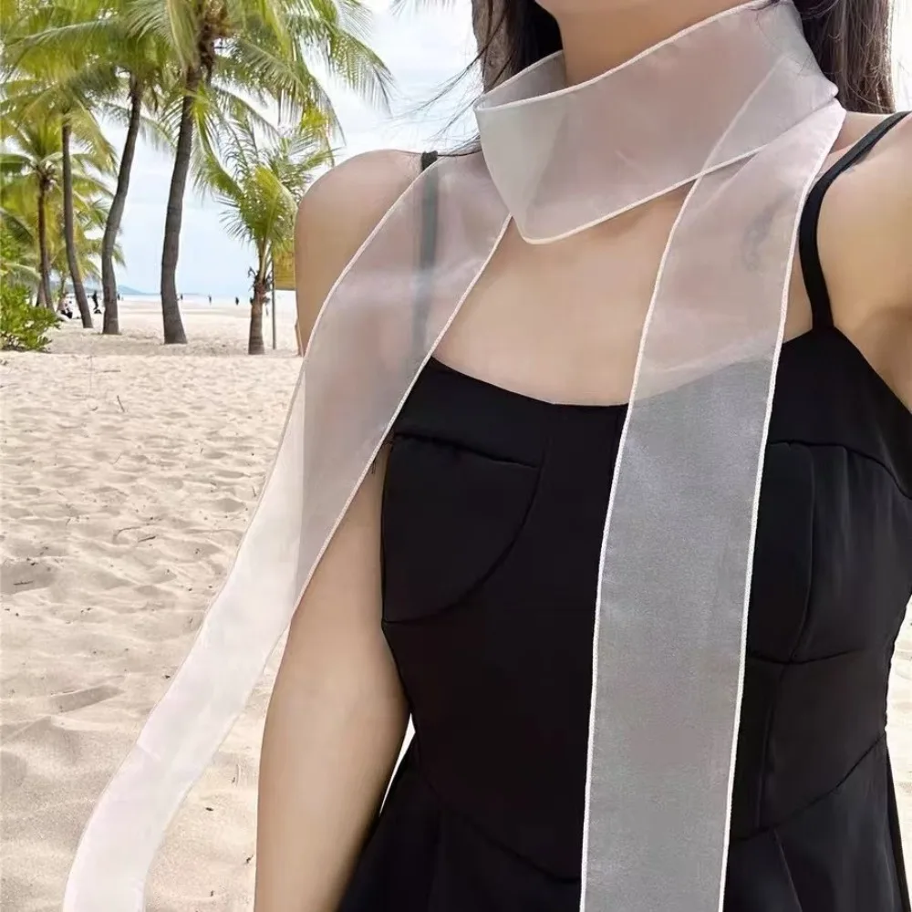 6x150cm Summer Beach Sheer Long Skinny Scarf Organza Ribbon Headband Spring Fashion Girl Y2K Party Decoration Narrow Scarf