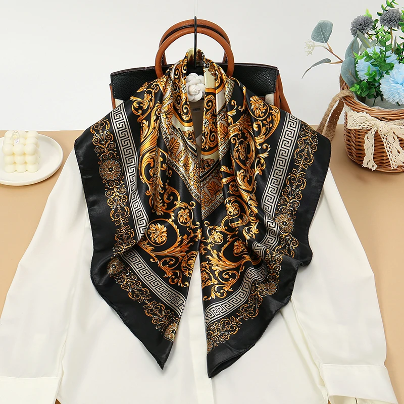 2025 Silk Shawl Square Scarf For Women Print Headband Foulard Satin Hijab Hair Bands Neckerchief Female Head Wraps Bandana