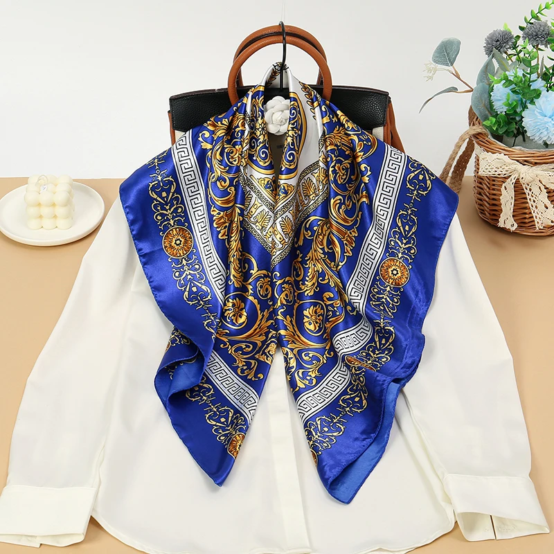 2025 Silk Shawl Square Scarf For Women Print Headband Foulard Satin Hijab Hair Bands Neckerchief Female Head Wraps Bandana