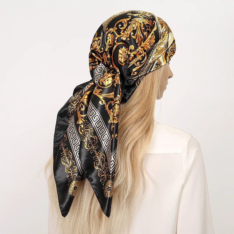 2025 Silk Shawl Square Scarf For Women Print Headband Foulard Satin Hijab Hair Bands Neckerchief Female Head Wraps Bandana