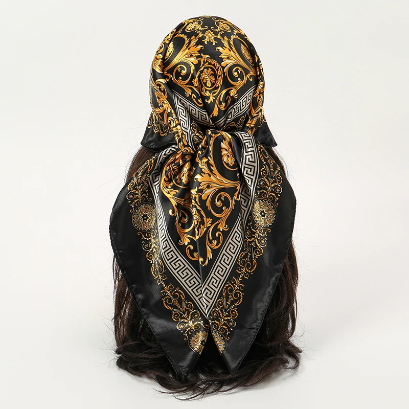 2025 Silk Shawl Square Scarf For Women Print Headband Foulard Satin Hijab Hair Bands Neckerchief Female Head Wraps Bandana
