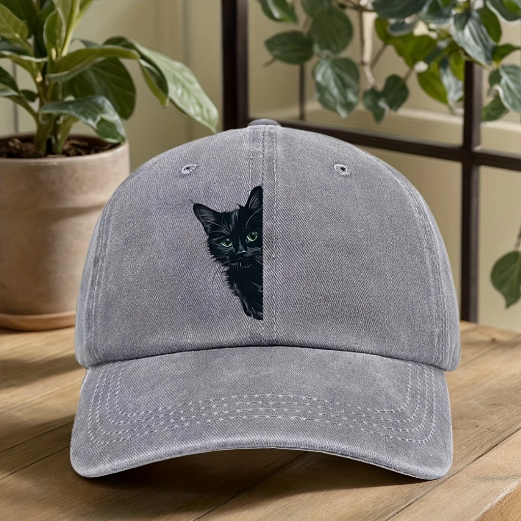 Retro Fun Little Black Cat Printed Baseball Cap for Both Men and Women Sun Protection and Shading Duckbill Cap for Outdoor Use
