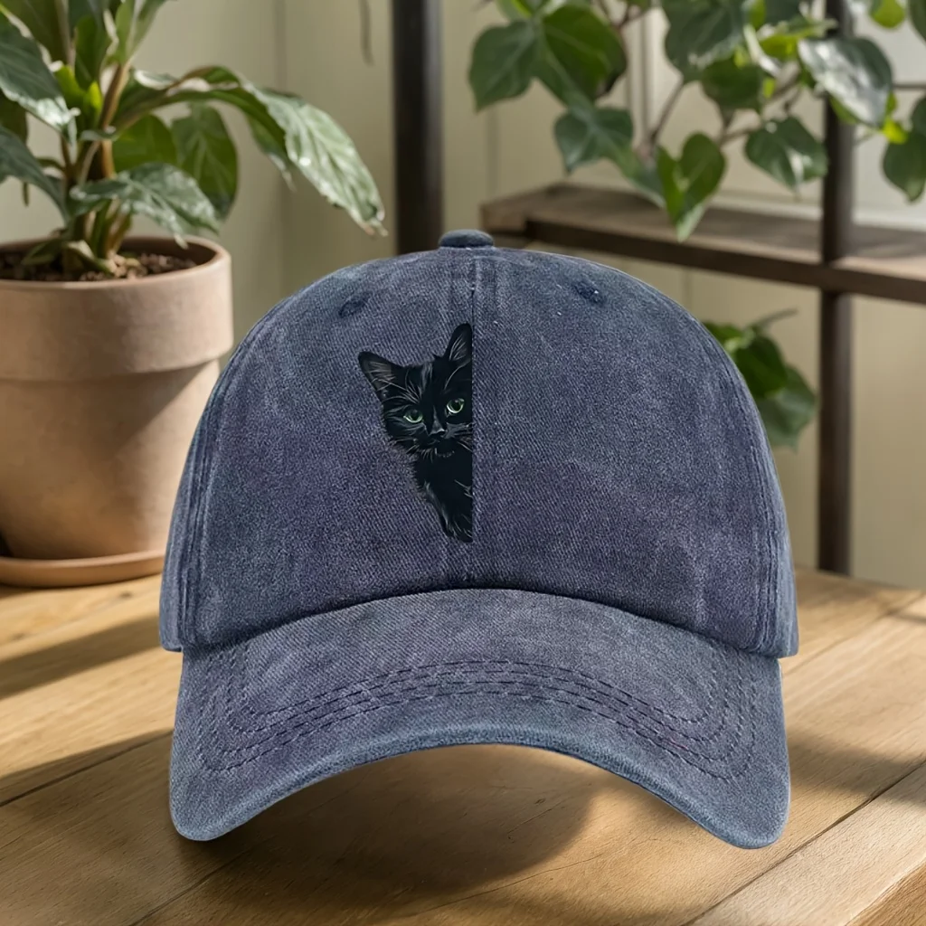 Retro Fun Little Black Cat Printed Baseball Cap for Both Men and Women Sun Protection and Shading Duckbill Cap for Outdoor Use