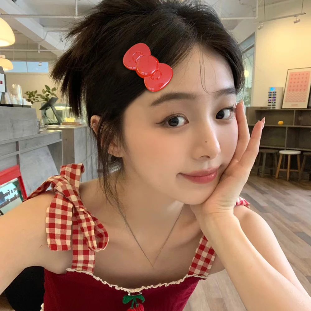Kawaii Bow Hairpin Cute Girls Women Heart Side Clip Bangs Duckbill Hair Clips Elegant Barrette Casual Fashion Hair Accessories