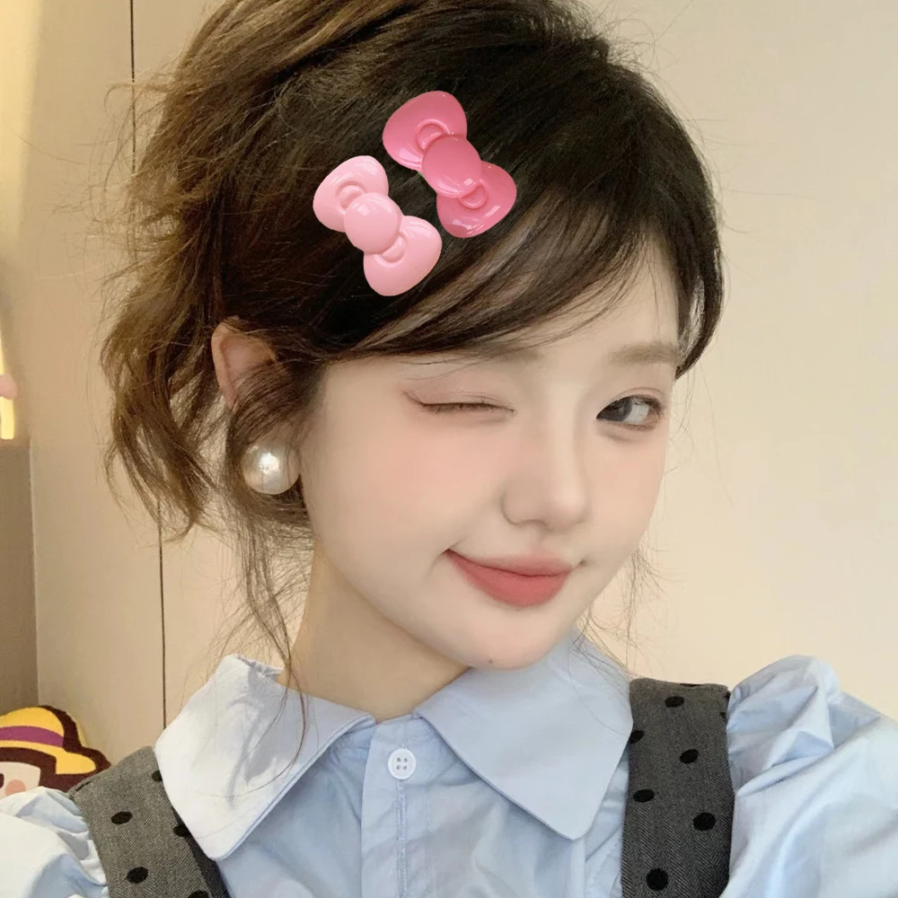 Kawaii Bow Hairpin Cute Girls Women Heart Side Clip Bangs Duckbill Hair Clips Elegant Barrette Casual Fashion Hair Accessories