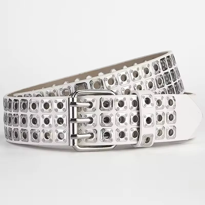 New Women Belt Fashion Square Beads, Willow Nails, Three Exhaust Eyes, Punk Street Cool, Personalized Men's and Women's Belts