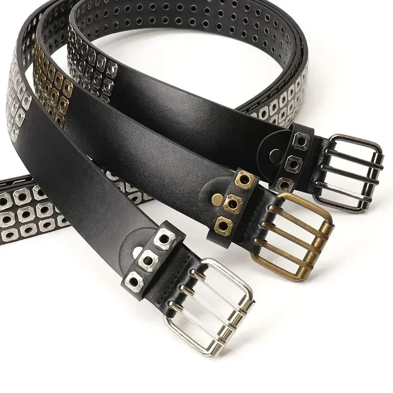 New Women Belt Fashion Square Beads, Willow Nails, Three Exhaust Eyes, Punk Street Cool, Personalized Men's and Women's Belts