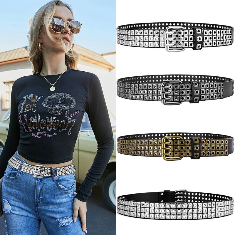 New Women Belt Fashion Square Beads, Willow Nails, Three Exhaust Eyes, Punk Street Cool, Personalized Men's and Women's Belts