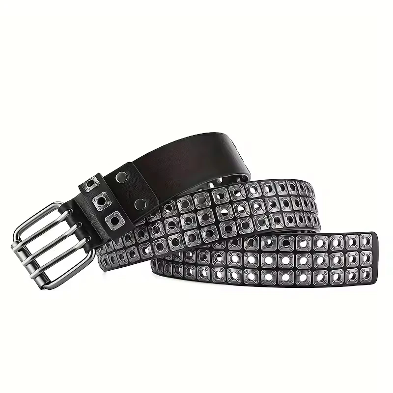 New Women Belt Fashion Square Beads, Willow Nails, Three Exhaust Eyes, Punk Street Cool, Personalized Men's and Women's Belts
