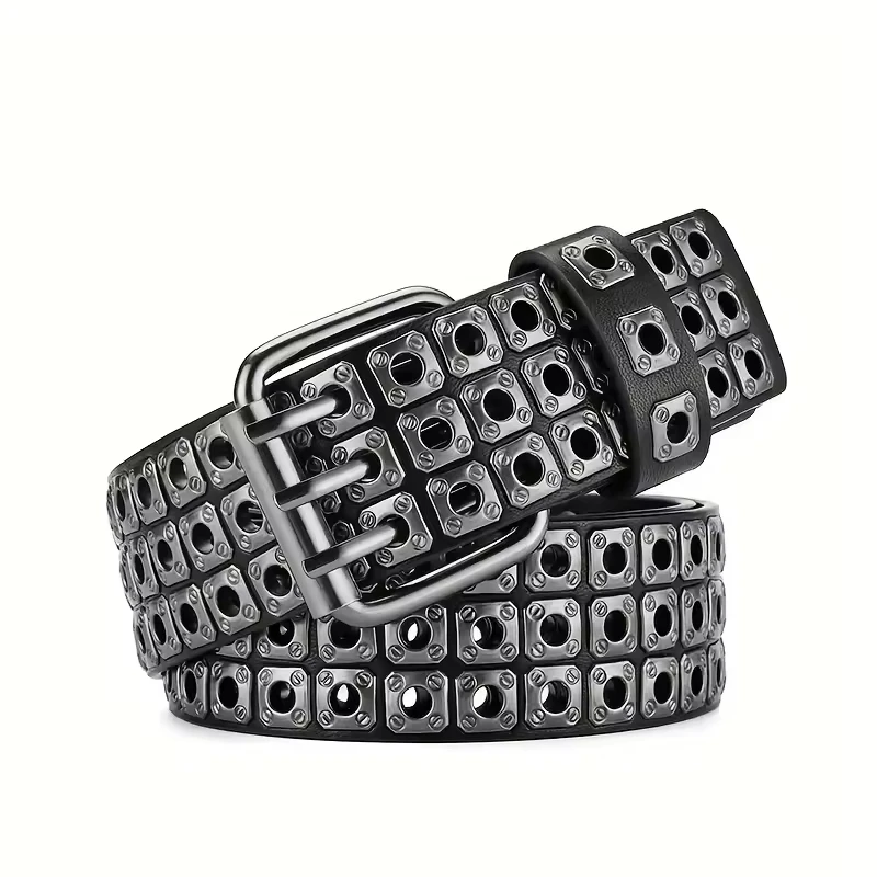 New Women Belt Fashion Square Beads, Willow Nails, Three Exhaust Eyes, Punk Street Cool, Personalized Men's and Women's Belts
