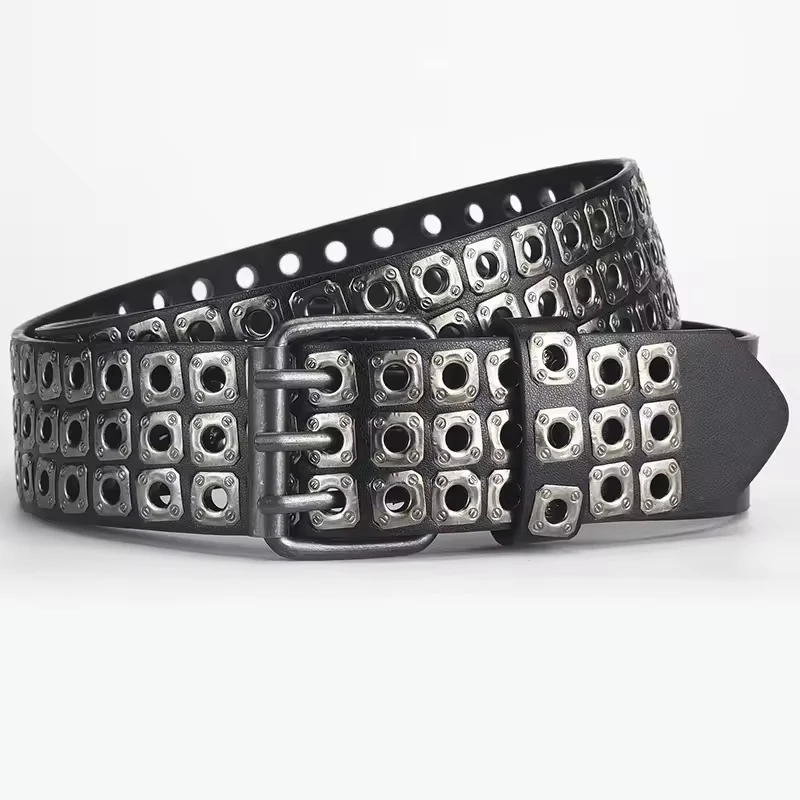 New Women Belt Fashion Square Beads, Willow Nails, Three Exhaust Eyes, Punk Street Cool, Personalized Men's and Women's Belts