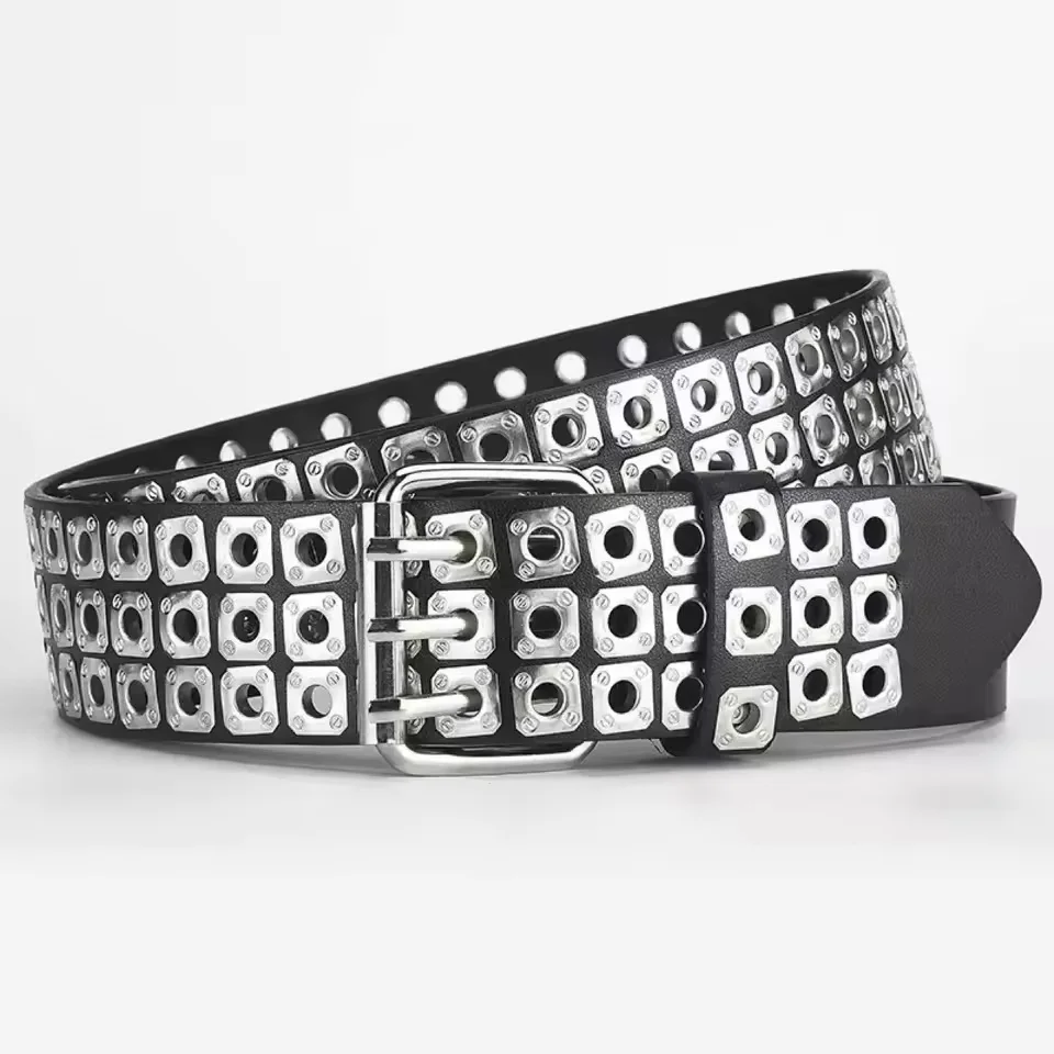 New Women Belt Fashion Square Beads, Willow Nails, Three Exhaust Eyes, Punk Street Cool, Personalized Men's and Women's Belts
