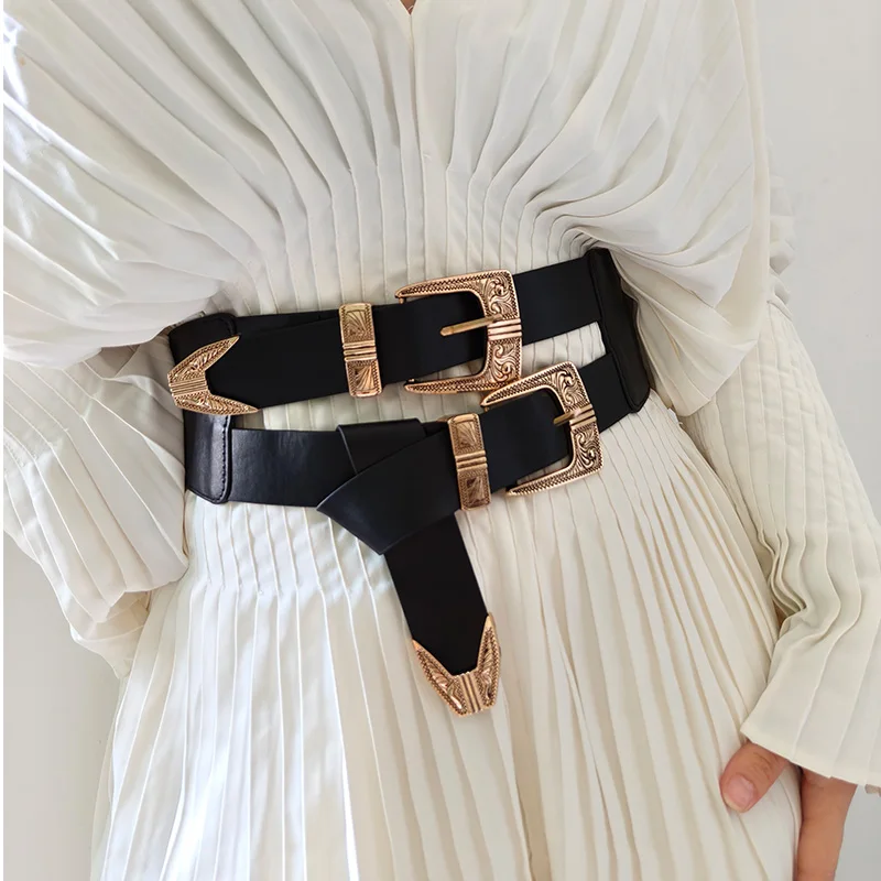 Female Waist Gothic Elastic Corset Belt Female Stretch Cummerbunds High Quality Luxury Designer Black Punk Wide Belts For Women