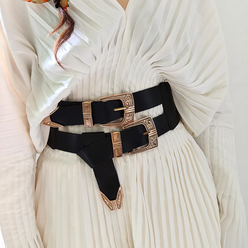 Female Waist Gothic Elastic Corset Belt Female Stretch Cummerbunds High Quality Luxury Designer Black Punk Wide Belts For Women
