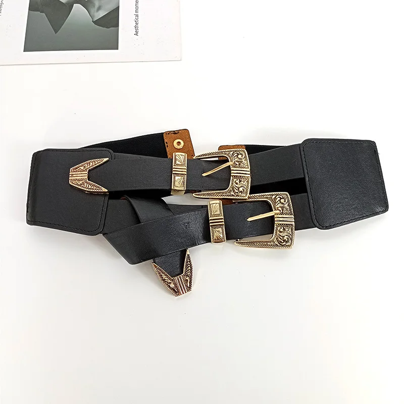 Female Waist Gothic Elastic Corset Belt Female Stretch Cummerbunds High Quality Luxury Designer Black Punk Wide Belts For Women
