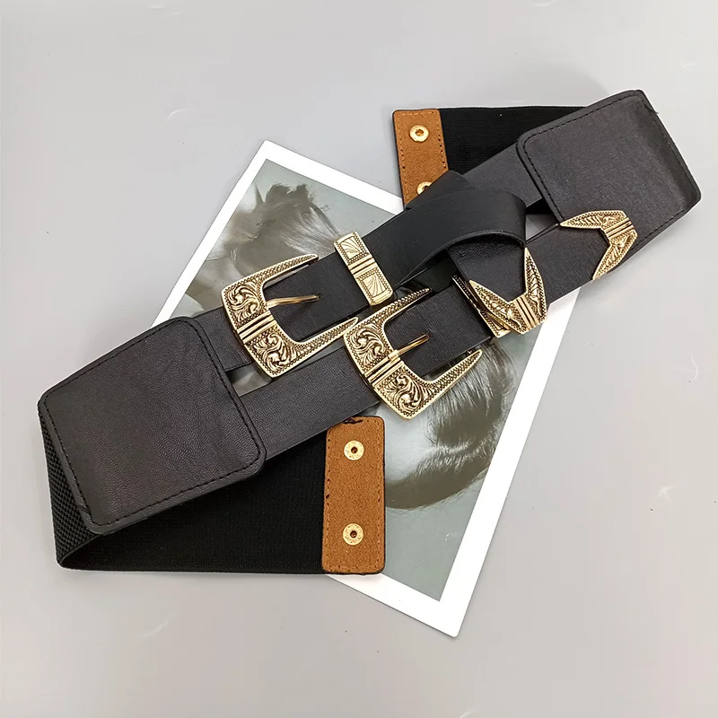 Female Waist Gothic Elastic Corset Belt Female Stretch Cummerbunds High Quality Luxury Designer Black Punk Wide Belts For Women