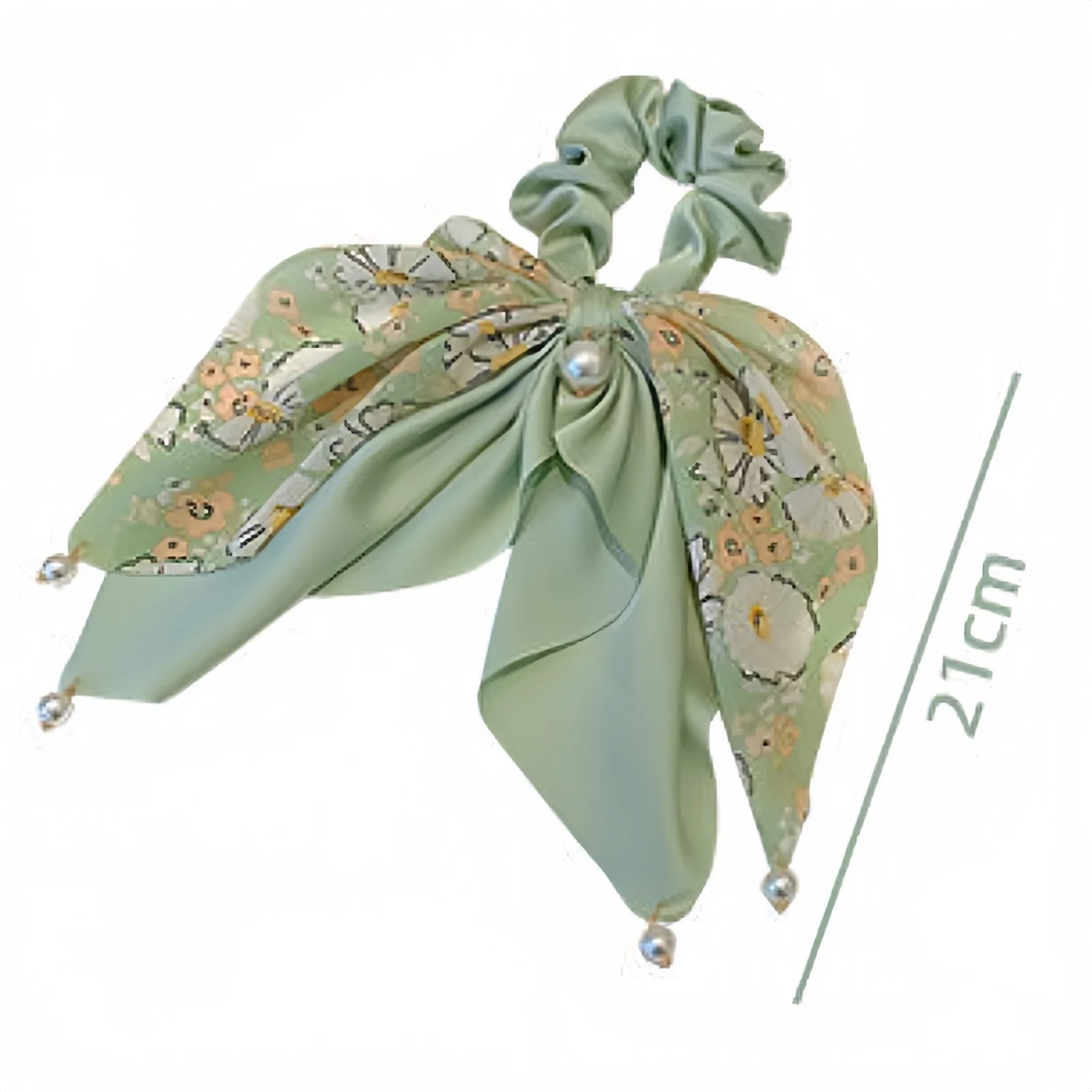 1PC Floral Print Satin Hair Scrunchies with Ribbon & Pearl Accents, Elegant Hair Ties for Women, Charming Hair Accessories Set