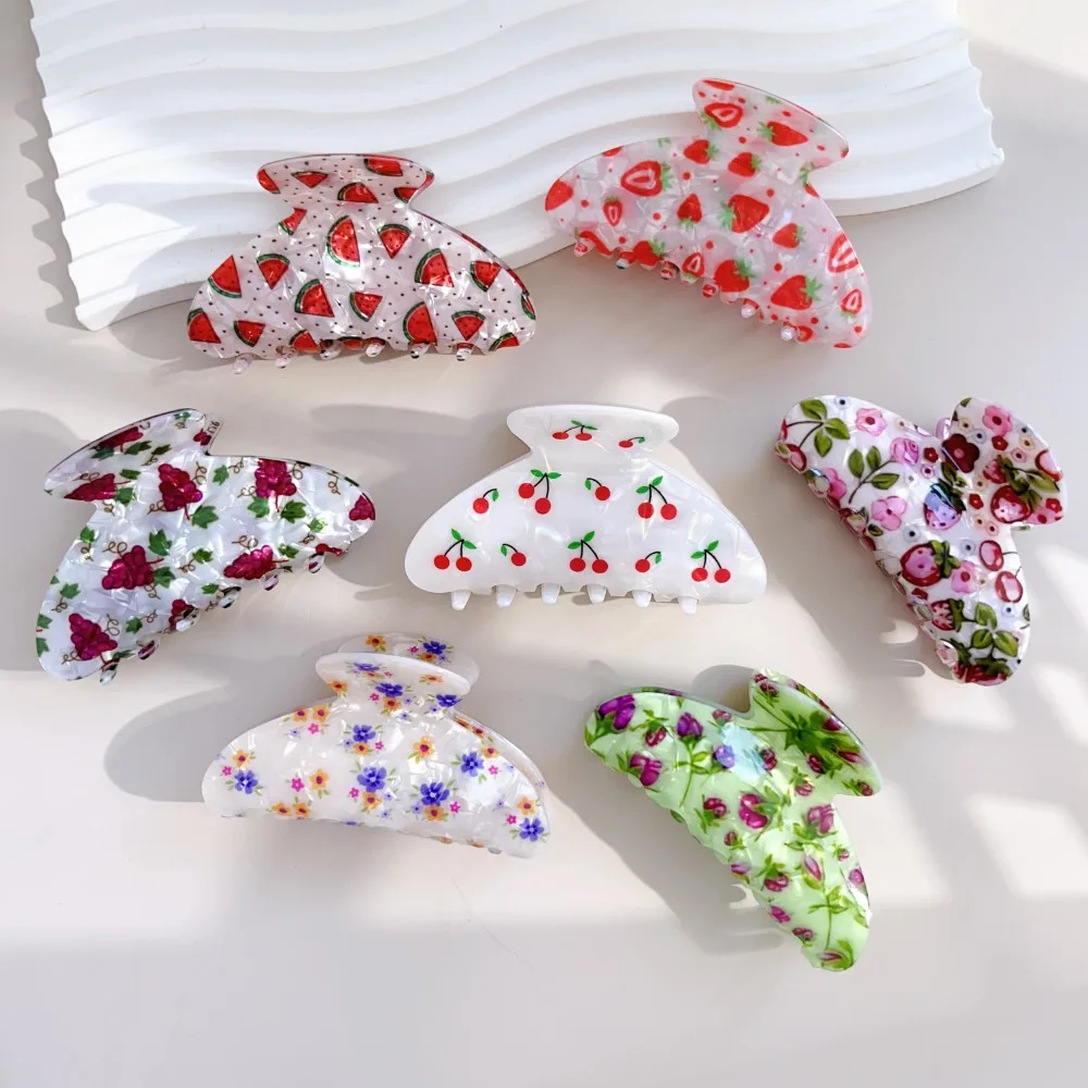 Korean Acrylic Hair Claw Clips for Women And Girls Flower Fruits Design Thick Thin Hair Styling Accessories Sweat Catch Hairgrip