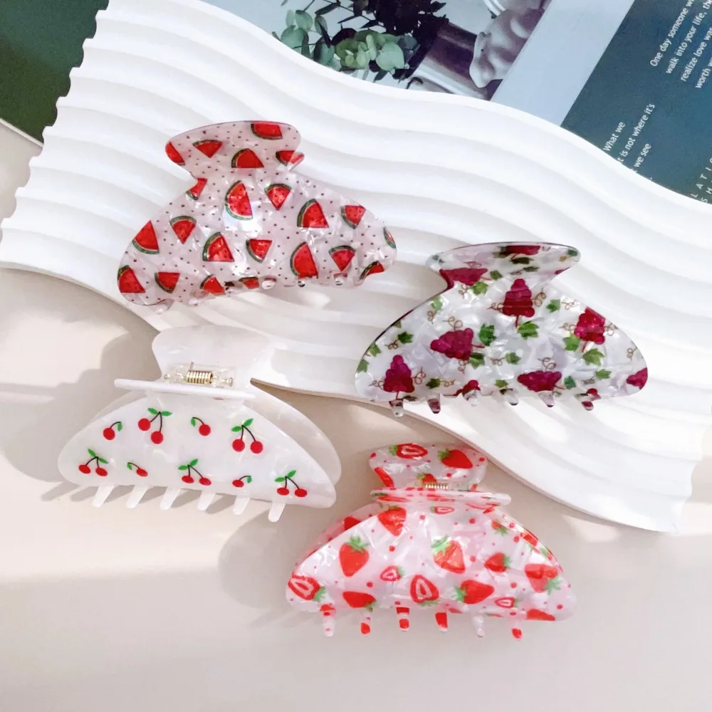 Korean Acrylic Hair Claw Clips for Women And Girls Flower Fruits Design Thick Thin Hair Styling Accessories Sweat Catch Hairgrip