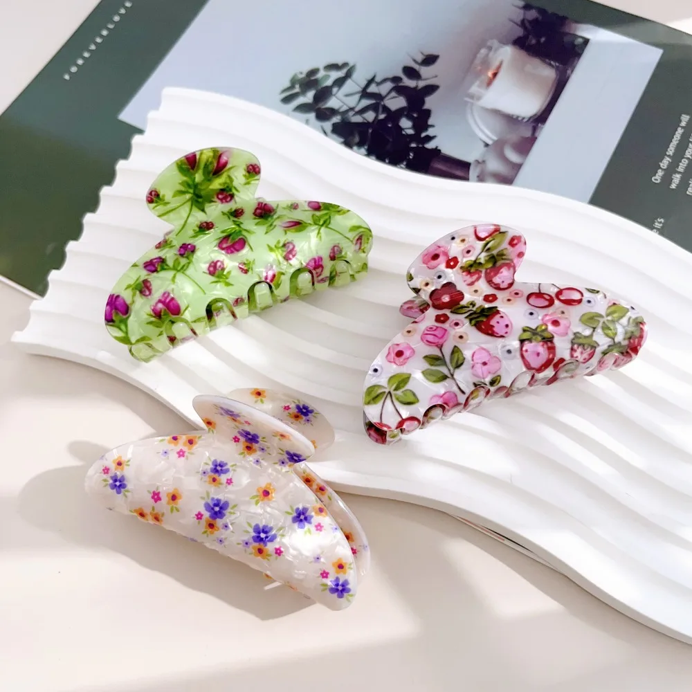 Korean Acrylic Hair Claw Clips for Women And Girls Flower Fruits Design Thick Thin Hair Styling Accessories Sweat Catch Hairgrip