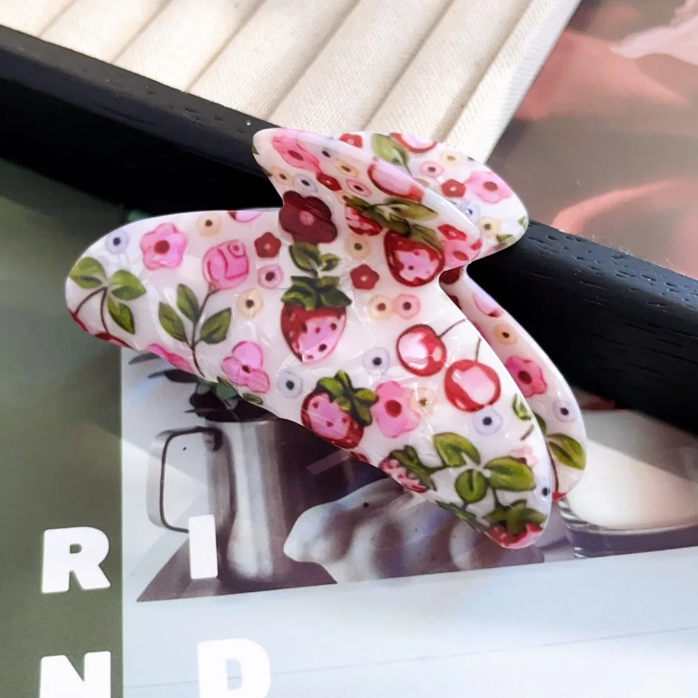 Korean Acrylic Hair Claw Clips for Women And Girls Flower Fruits Design Thick Thin Hair Styling Accessories Sweat Catch Hairgrip
