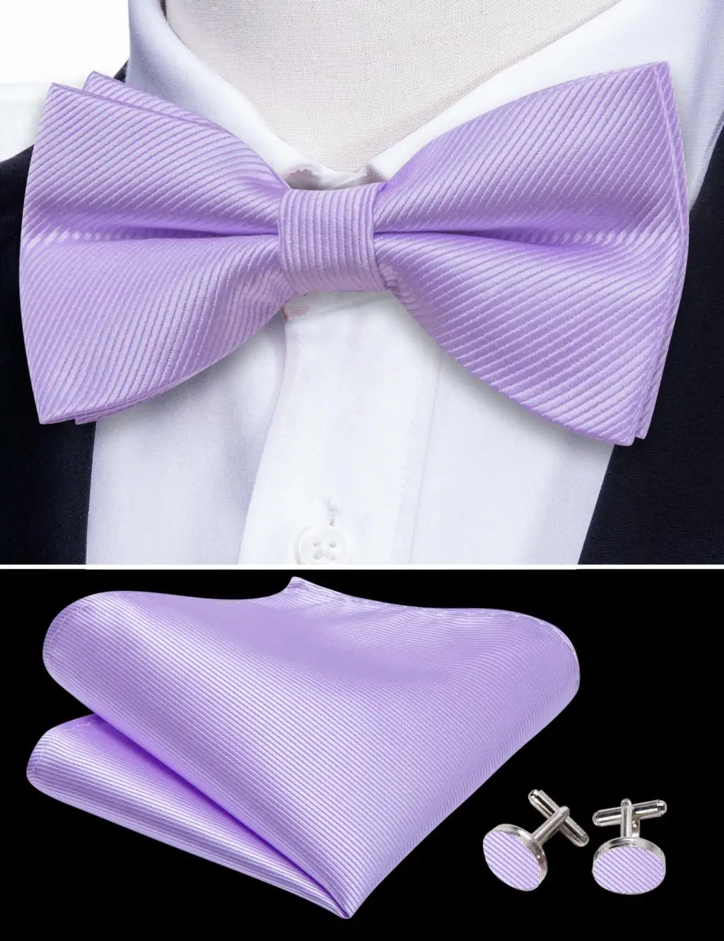 Barry Wang Jacquard Mens Bow Tie Pre-Tied Bowtie Hanky Cufflinks Set Red Green Ivory Pre ties Wedding Party
