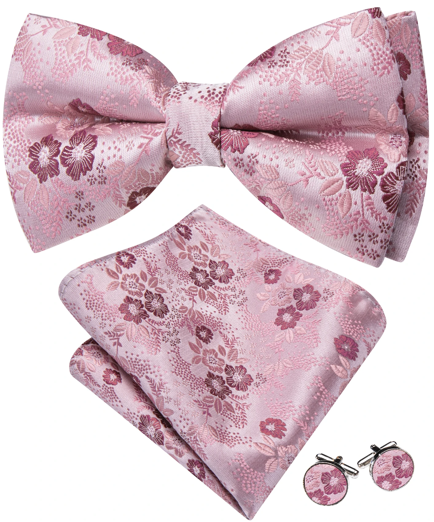 Barry Wang Jacquard Mens Bow Tie Pre-Tied Bowtie Hanky Cufflinks Set Red Green Ivory Pre ties Wedding Party