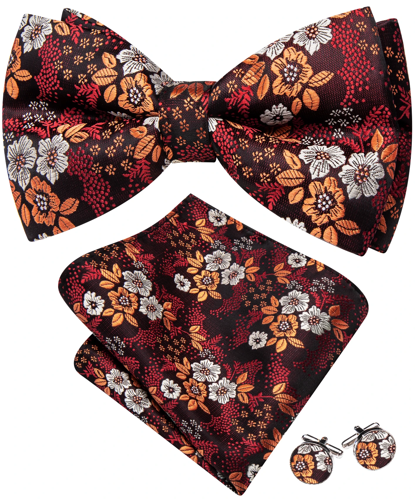 Barry Wang Jacquard Mens Bow Tie Pre-Tied Bowtie Hanky Cufflinks Set Red Green Ivory Pre ties Wedding Party