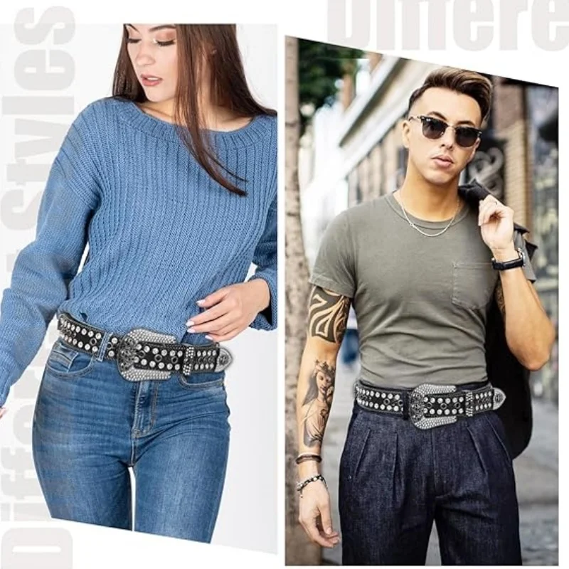 Cowboy style rhinestone belt ladies hip hop party fashion outfit y2k belt unisex belt jeans short skirt women men accessories