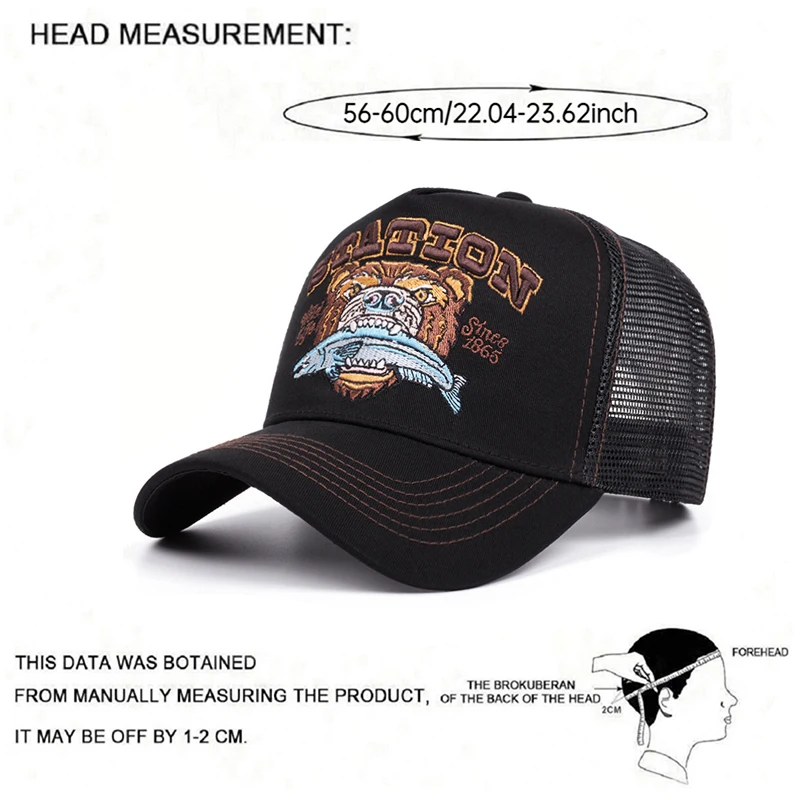 2025 Fashion New Bear Eating Fish Truck Hat Men's Street Skateboarding HipHop Hat Women's Outdoor Sunshade Baseball Hat Mesh Hat